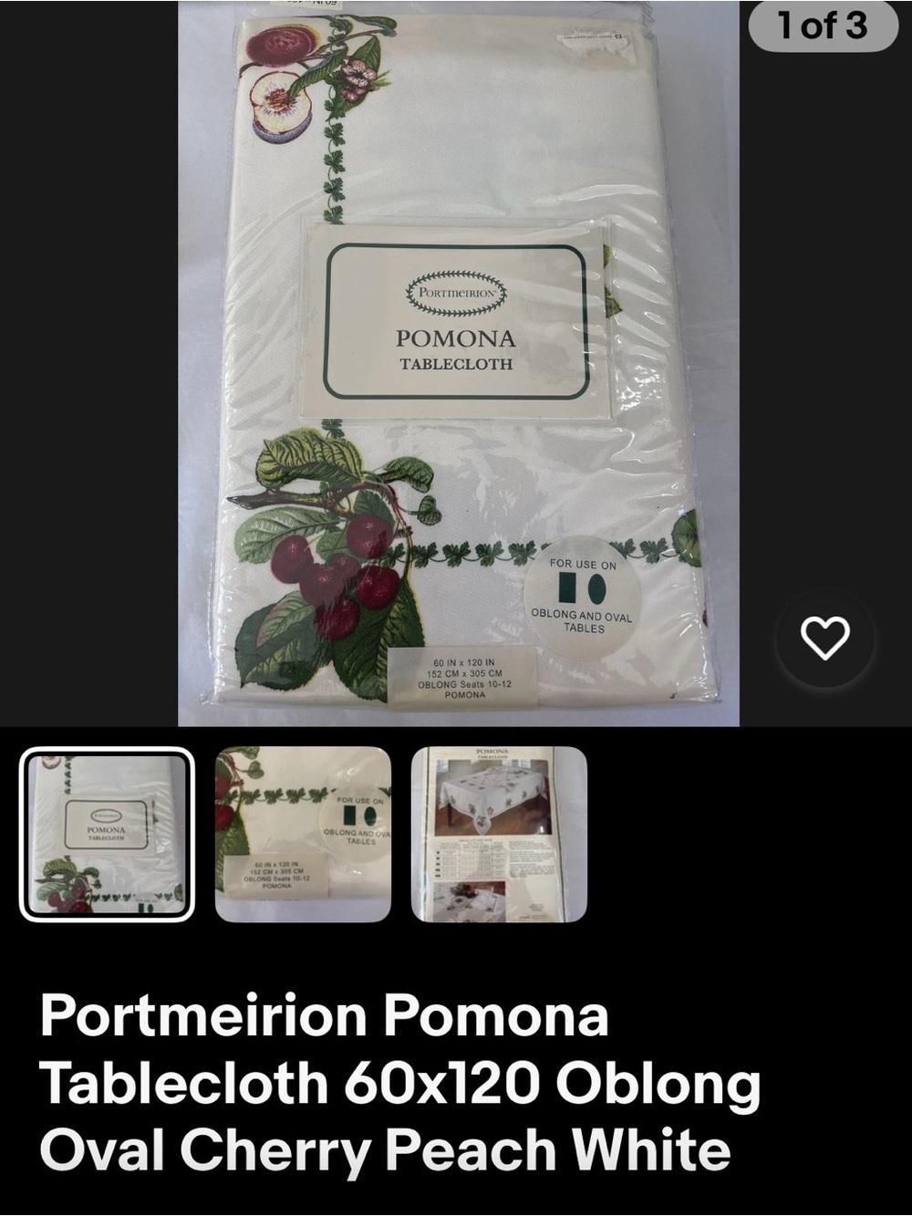 NEW Portmeirion Pomona Tablecloth 60x120 Oblong Oval White